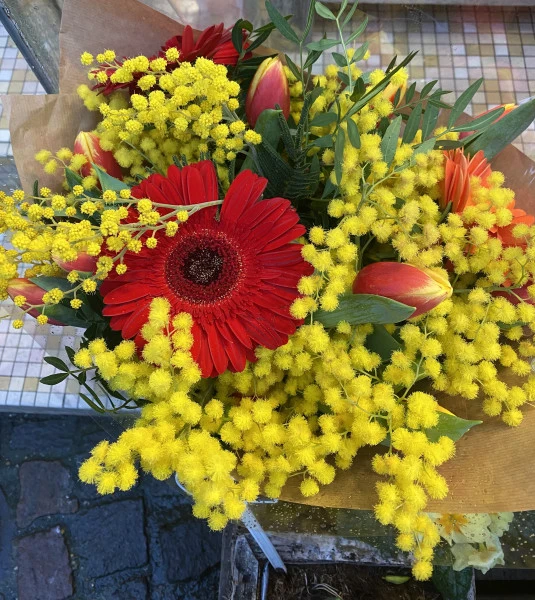 Bouquets de mimosa gerbera rouge 